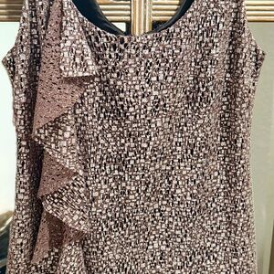 GUESS Los Angeles Dress Metallic Silver Brown Ruffle Mini Cocktail